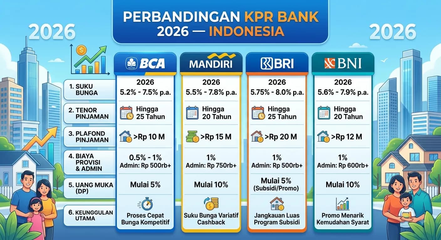 Perbandingan KPR Bank 2026 — BCA vs Mandiri vs BRI vs BNI