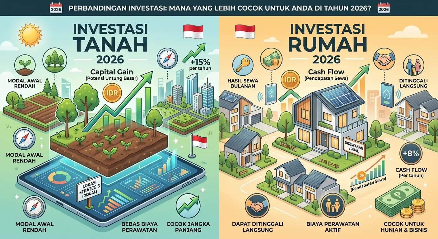 Investasi Tanah vs Rumah 2026: Mana Lebih Cuan? Kelebihan, Risiko & Simulasi