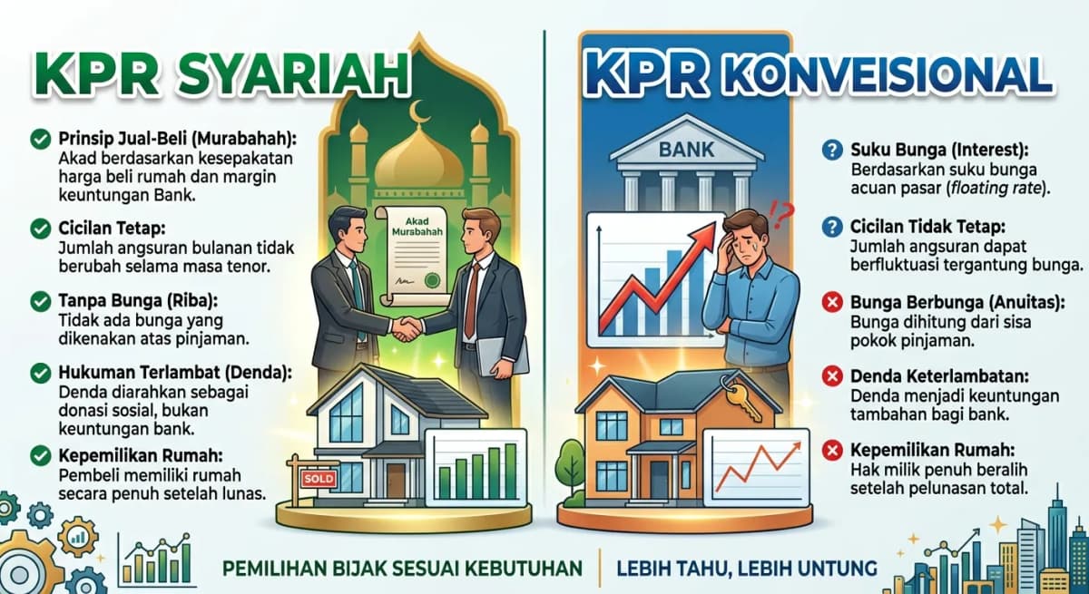 KPR Syariah vs Konvensional 2026: Perbandingan Bunga, Cicilan & Pilih yang Tepat