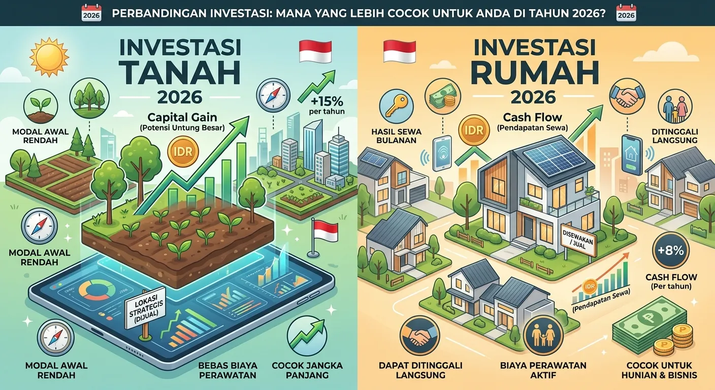 Investasi Tanah vs Rumah 2026: Mana Lebih Cuan? Kelebihan, Risiko & Simulasi