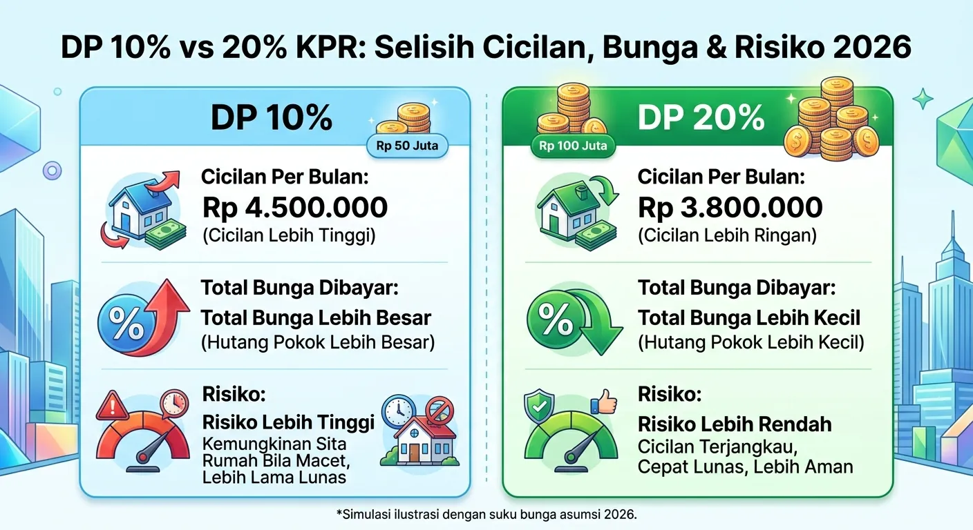 DP 10% vs 20% KPR: Selisih Cicilan, Bunga & Risiko 2026